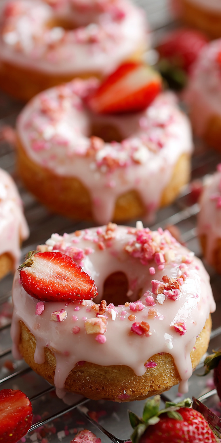 Strawberry Shortcake Donuts Baked served warm with cozy spices
