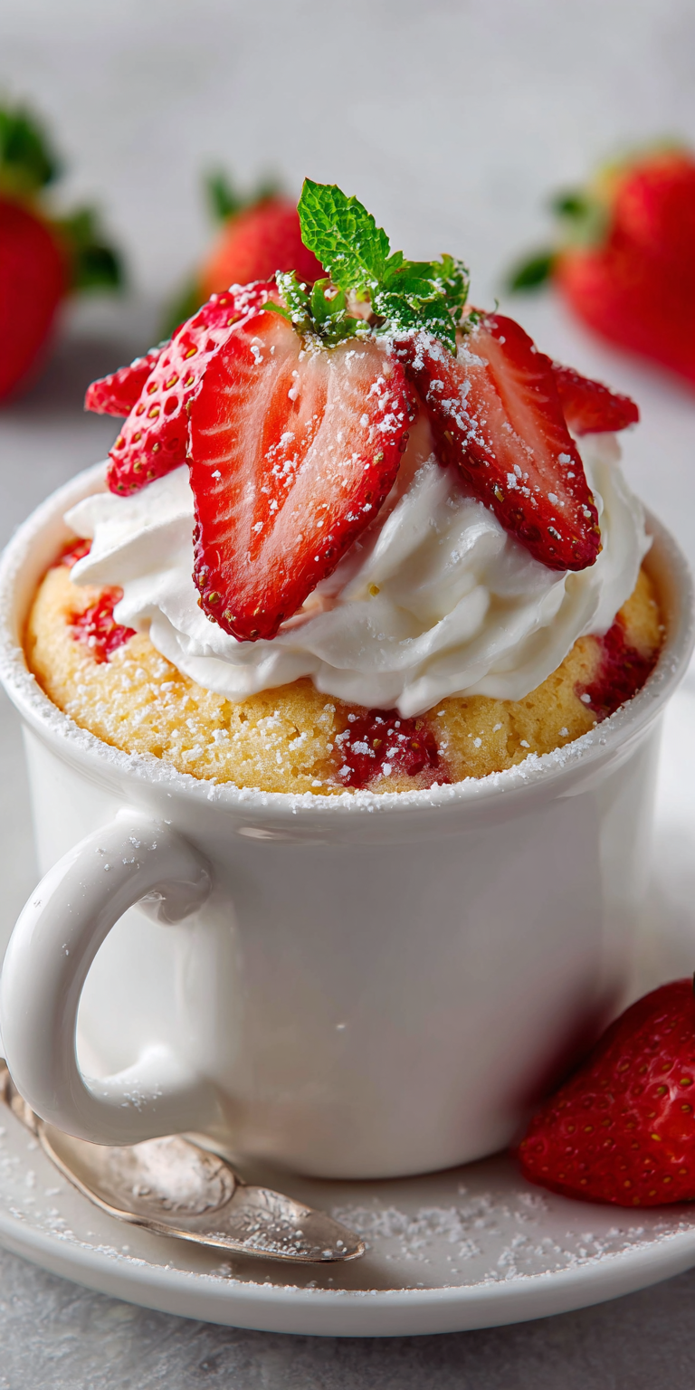 Strawberry Shortcake Mug Cake served warm with cozy spices