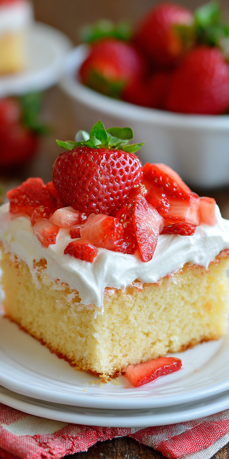 Strawberry Shortcake Poke Cake served warm with cozy spices
