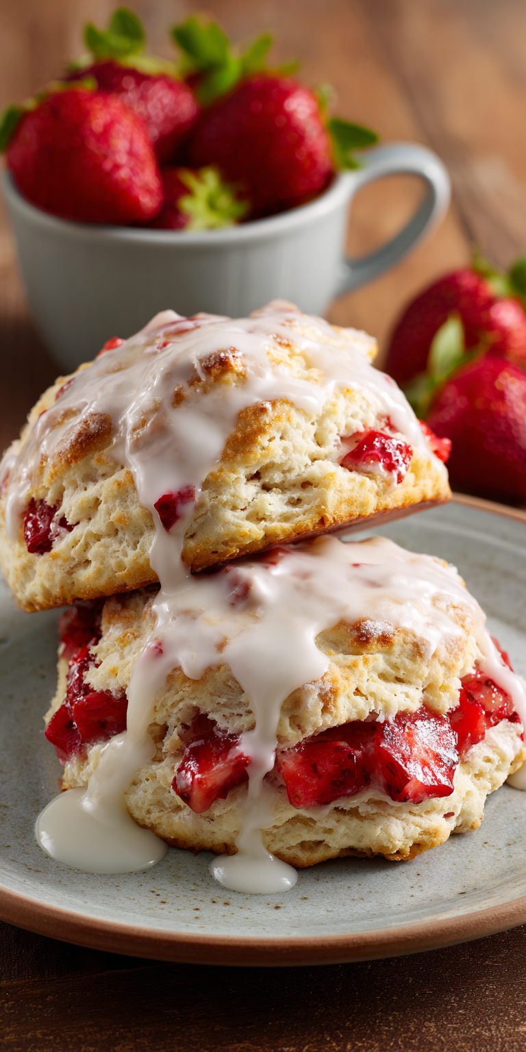 Strawberry Shortcake Scones with Glaze served warm with cozy spices