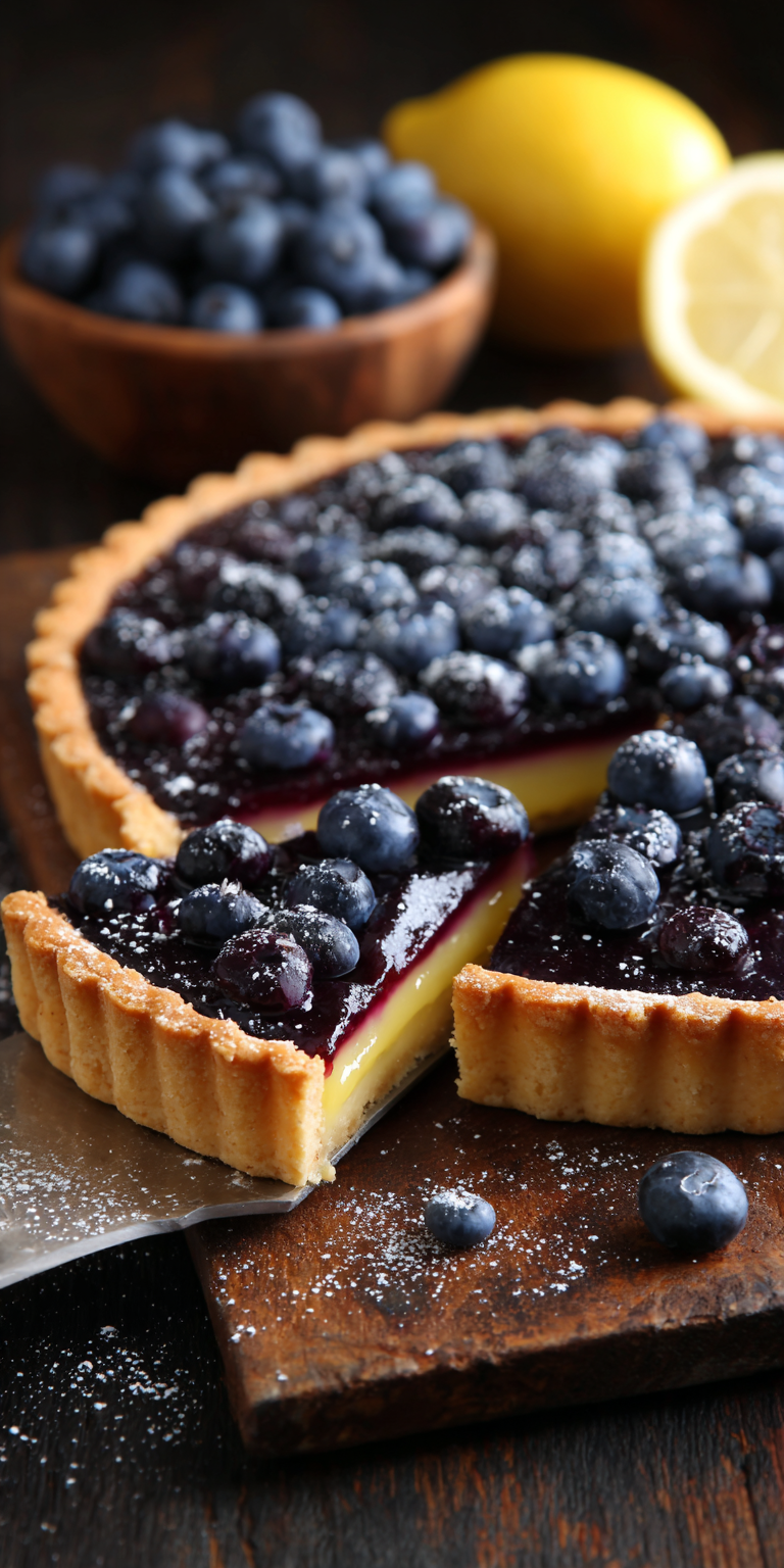Stunning Blueberry Lemon Tart served warm with cozy spices