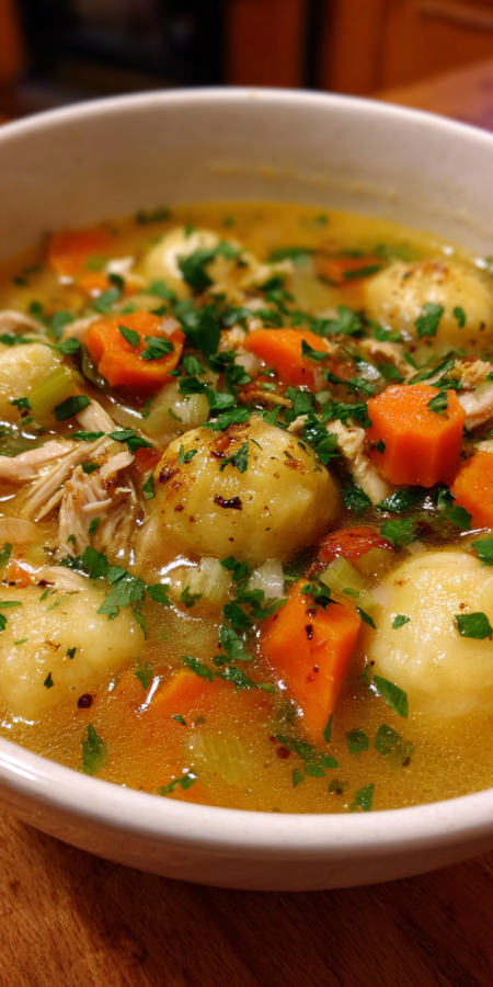 Sweet Potato Dumplings Chicken Soup served warm with cozy spices