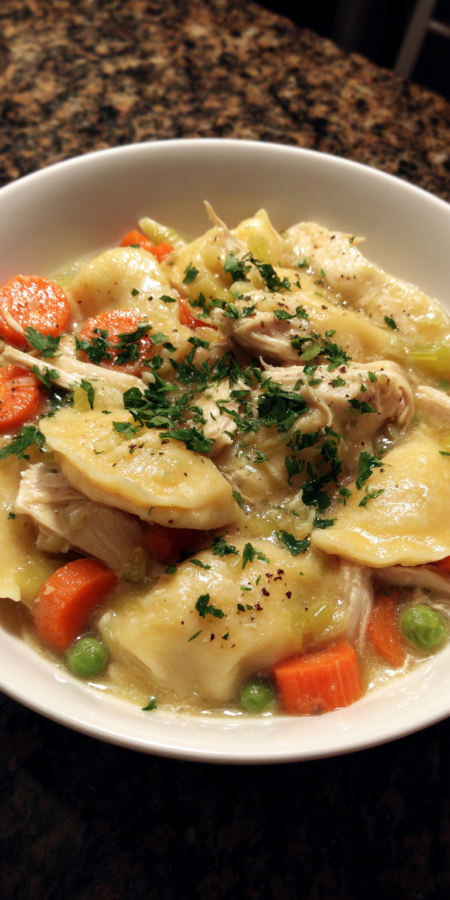 Tortilla Hack Chicken And Dumplings served warm with cozy spices