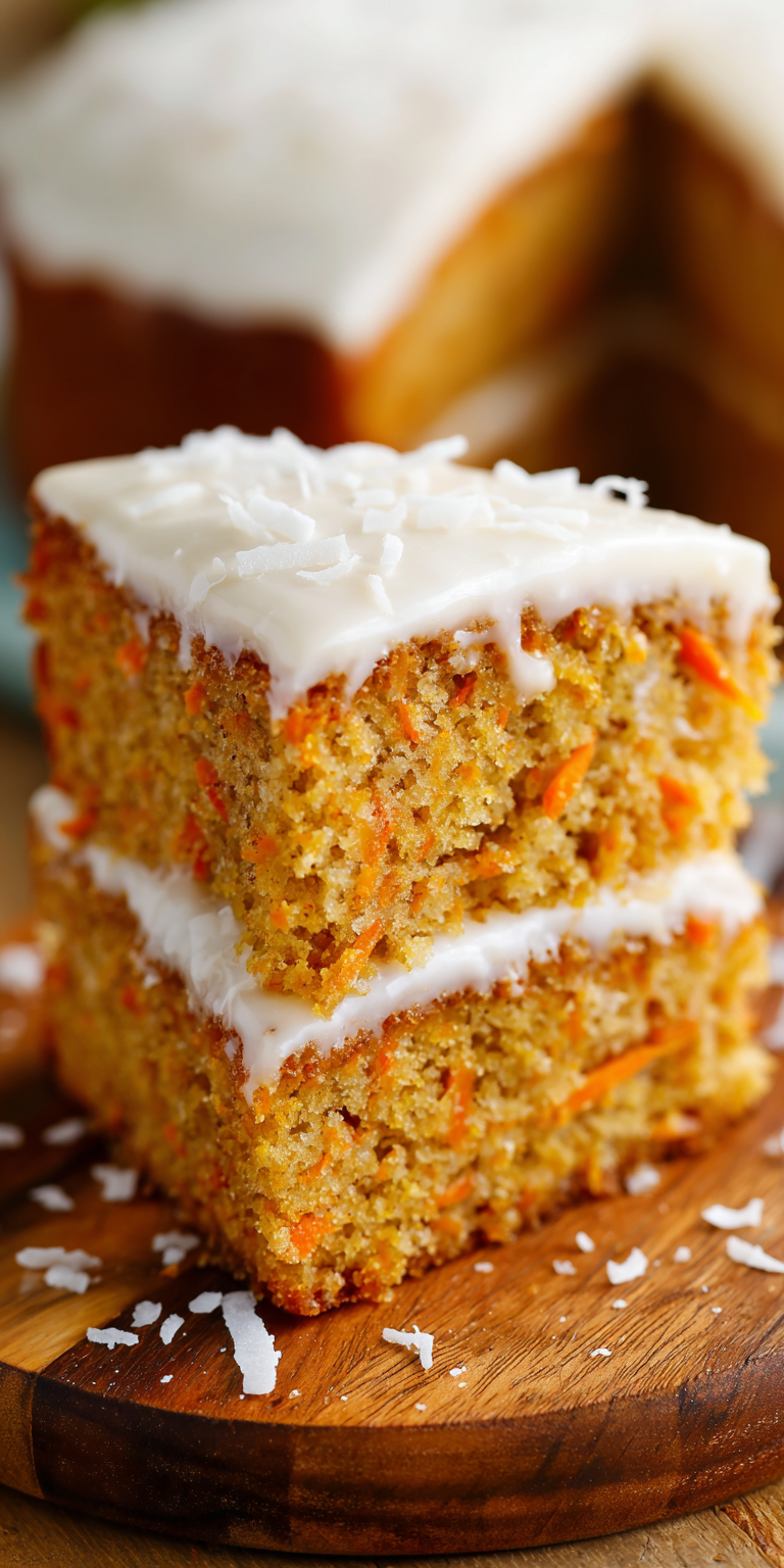 Tropical Coconut Carrot Cake Recipe served warm with cozy spices