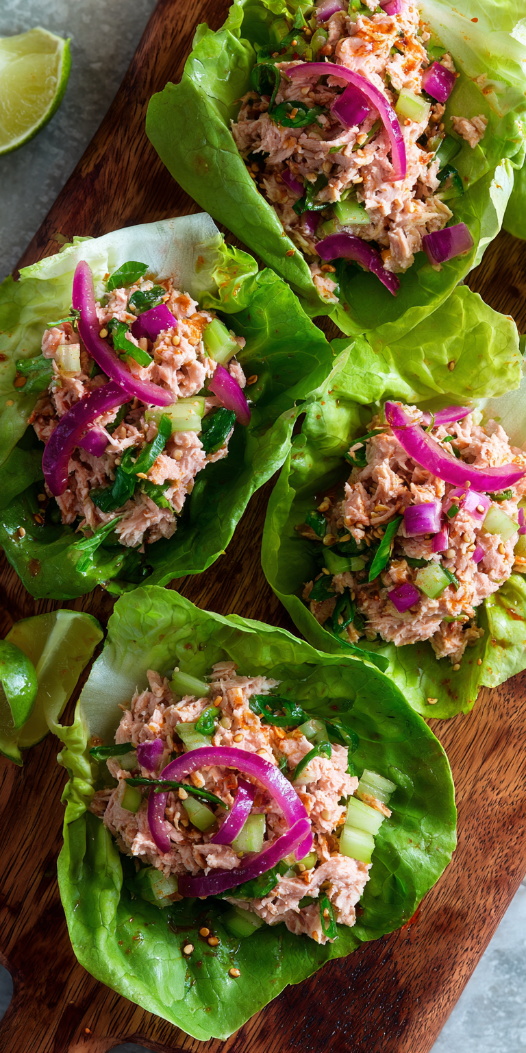 Tuna Salad Lettuce Wraps Healthy Lunch served warm with cozy spices