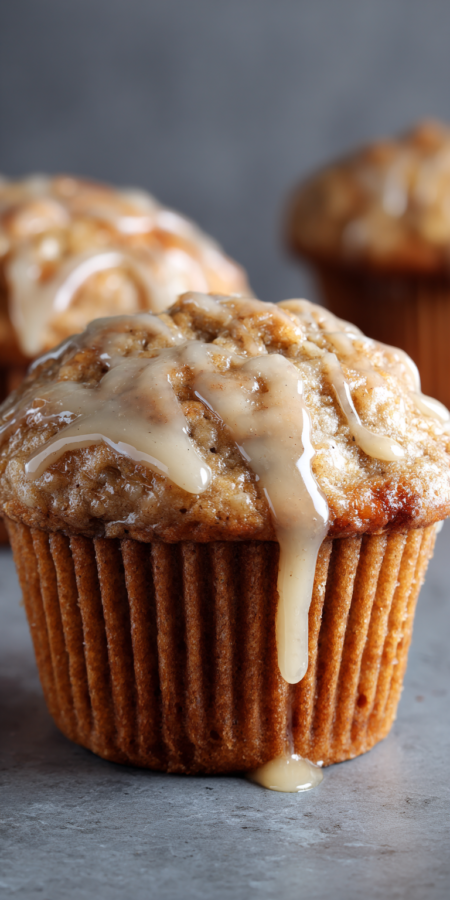 Vegan Banana Muffins with Maple Glaze served warm with cozy spices