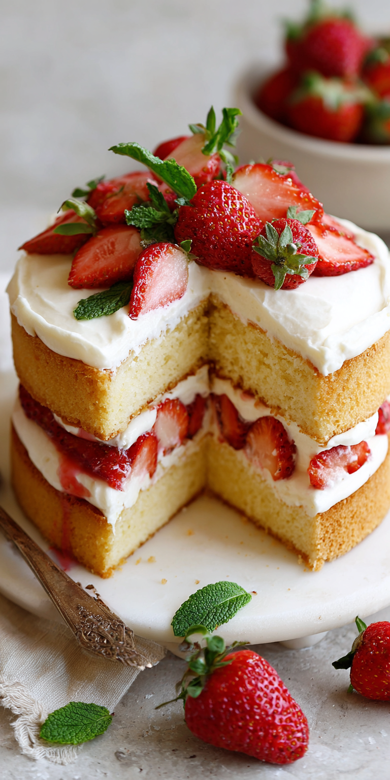 Vegan Strawberry Shortcake Cake served warm with cozy spices