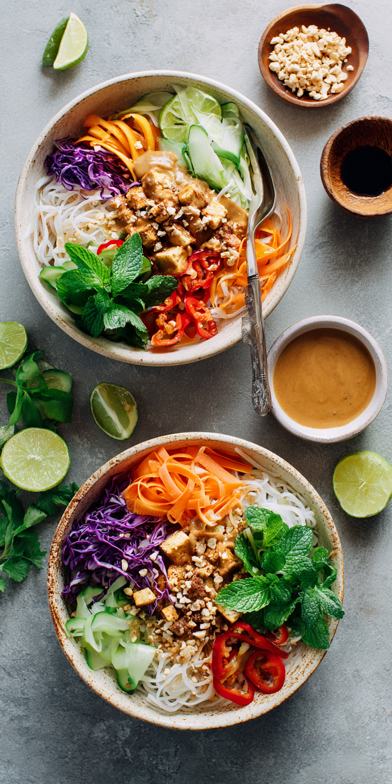 Vegetarian Spring Roll Bowls served warm with cozy spices