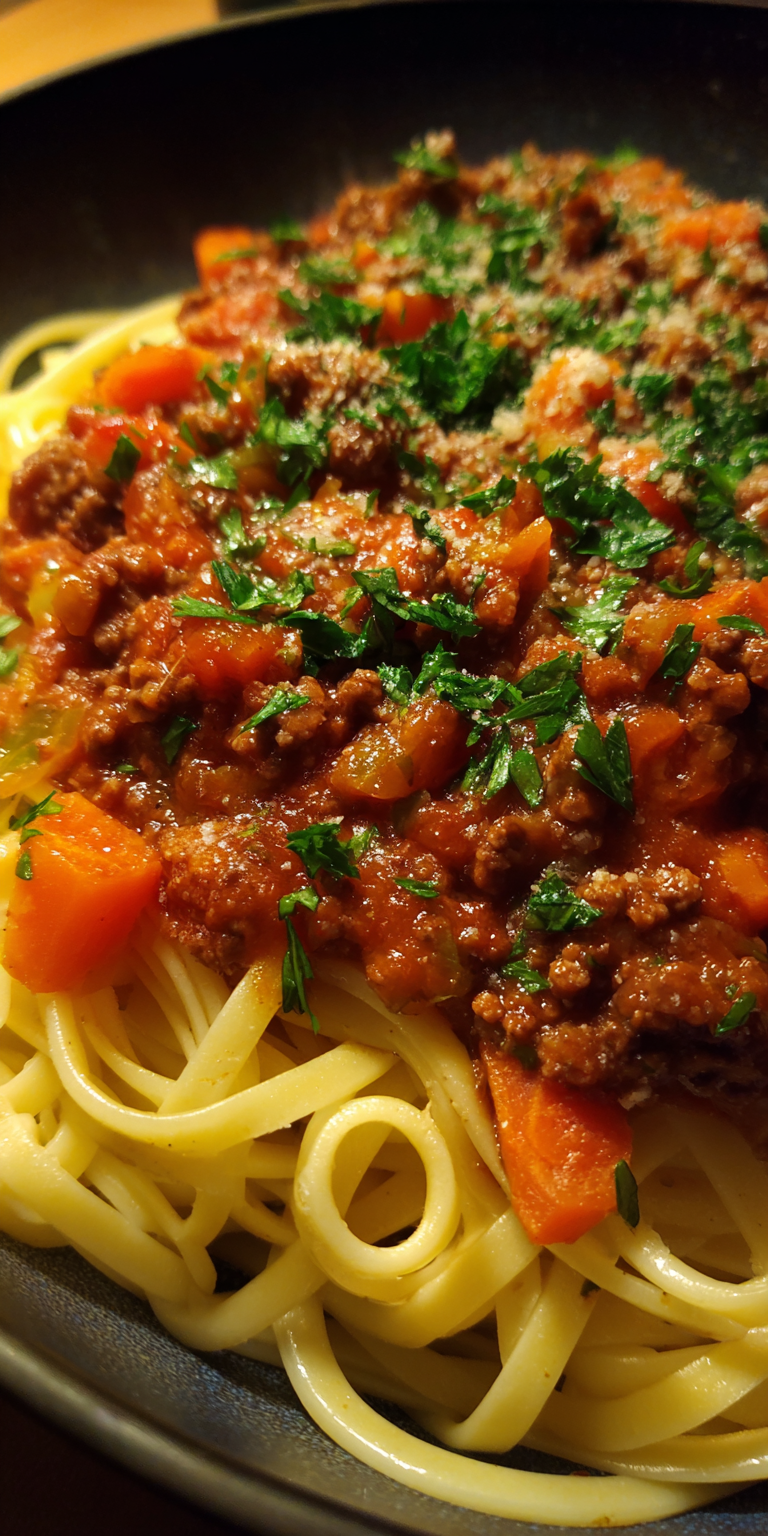 Venison Bolognese Sauce over Pasta served warm with cozy spices
