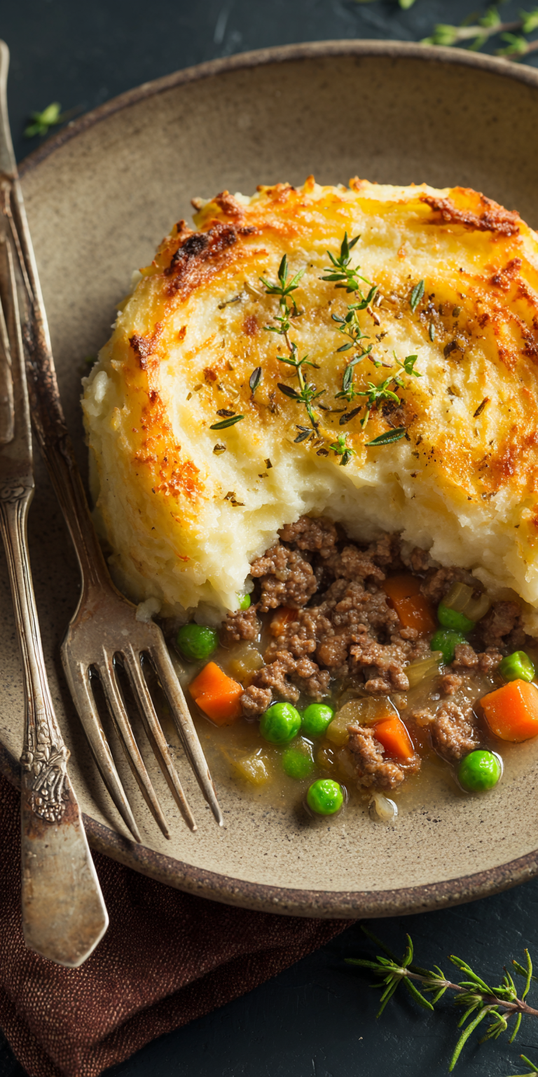 Venison Shepherd's Pie with Beef Broth served warm with cozy spices