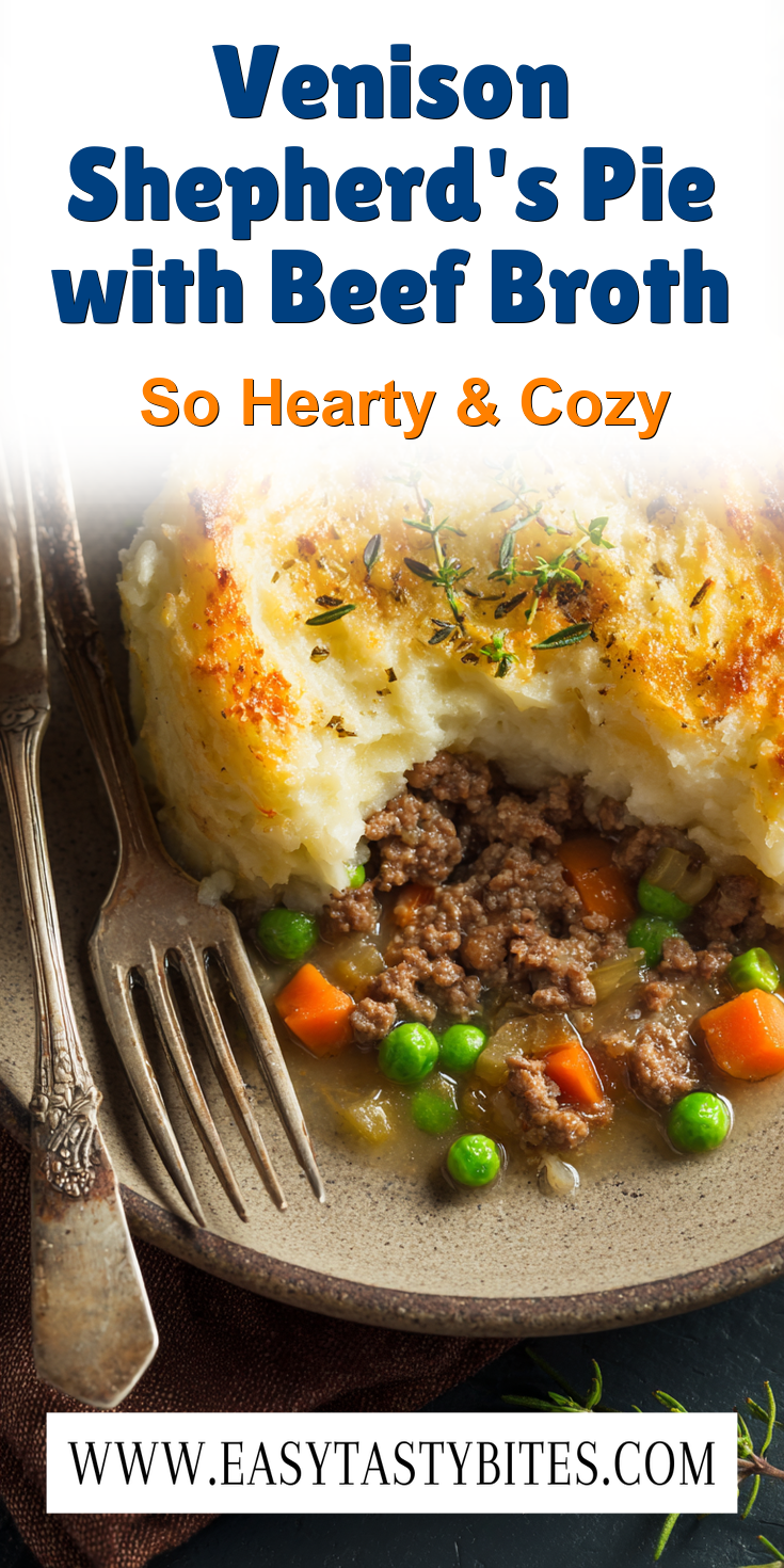 Venison Shepherd's Pie with Beef Broth served warm with cozy spices