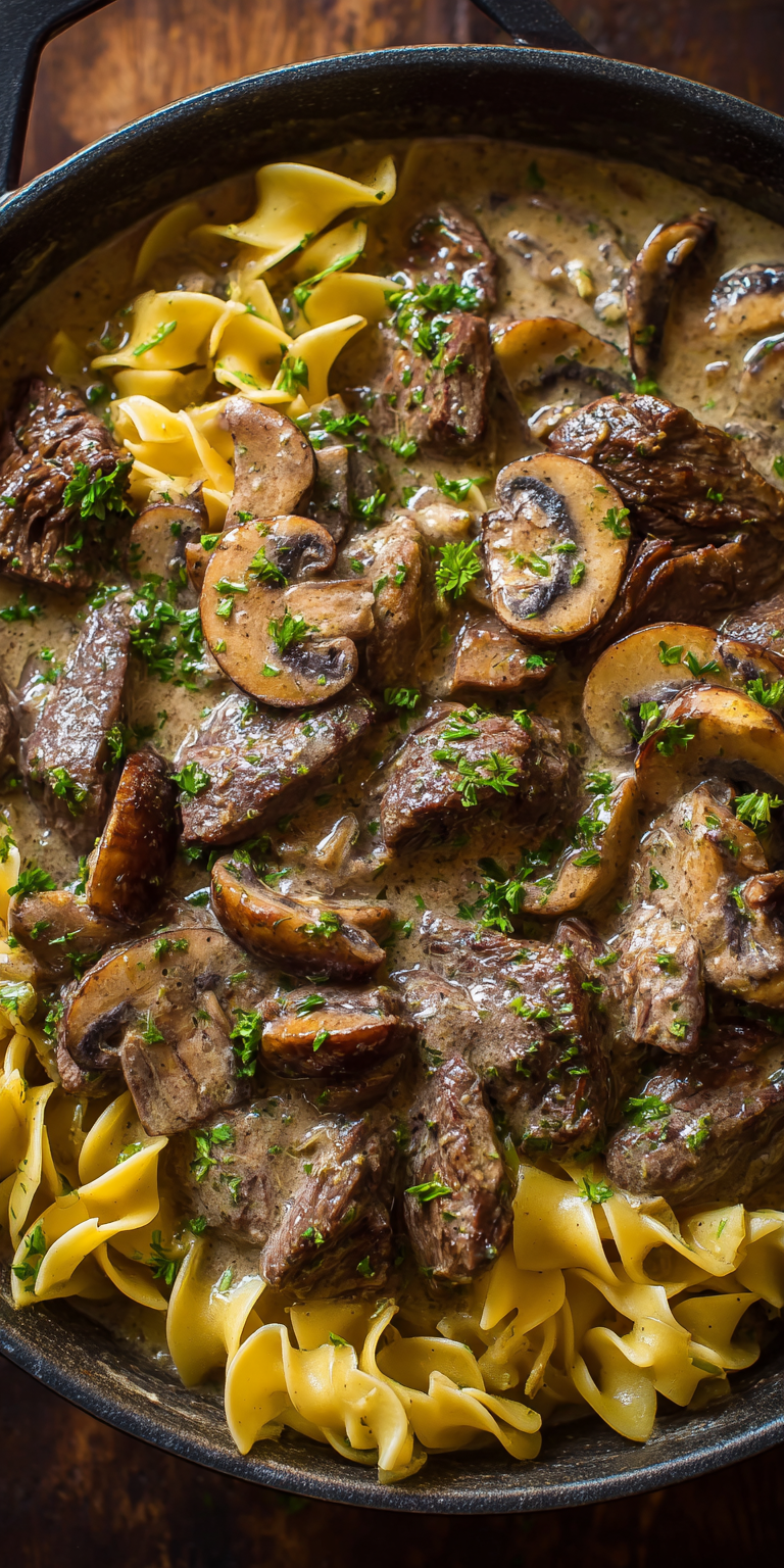 Venison Stroganoff with Mushrooms served warm with cozy spices