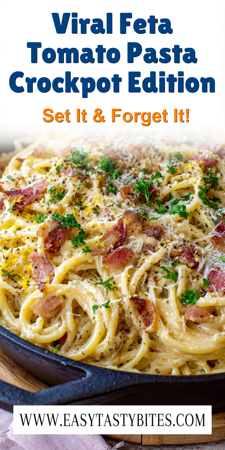 Viral Feta Tomato Pasta Crockpot Edition served warm with cozy spices