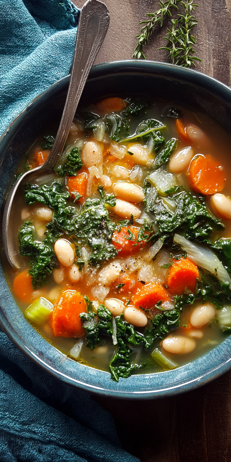 White Bean and Kale Spring Soup Recipes served warm with cozy spices