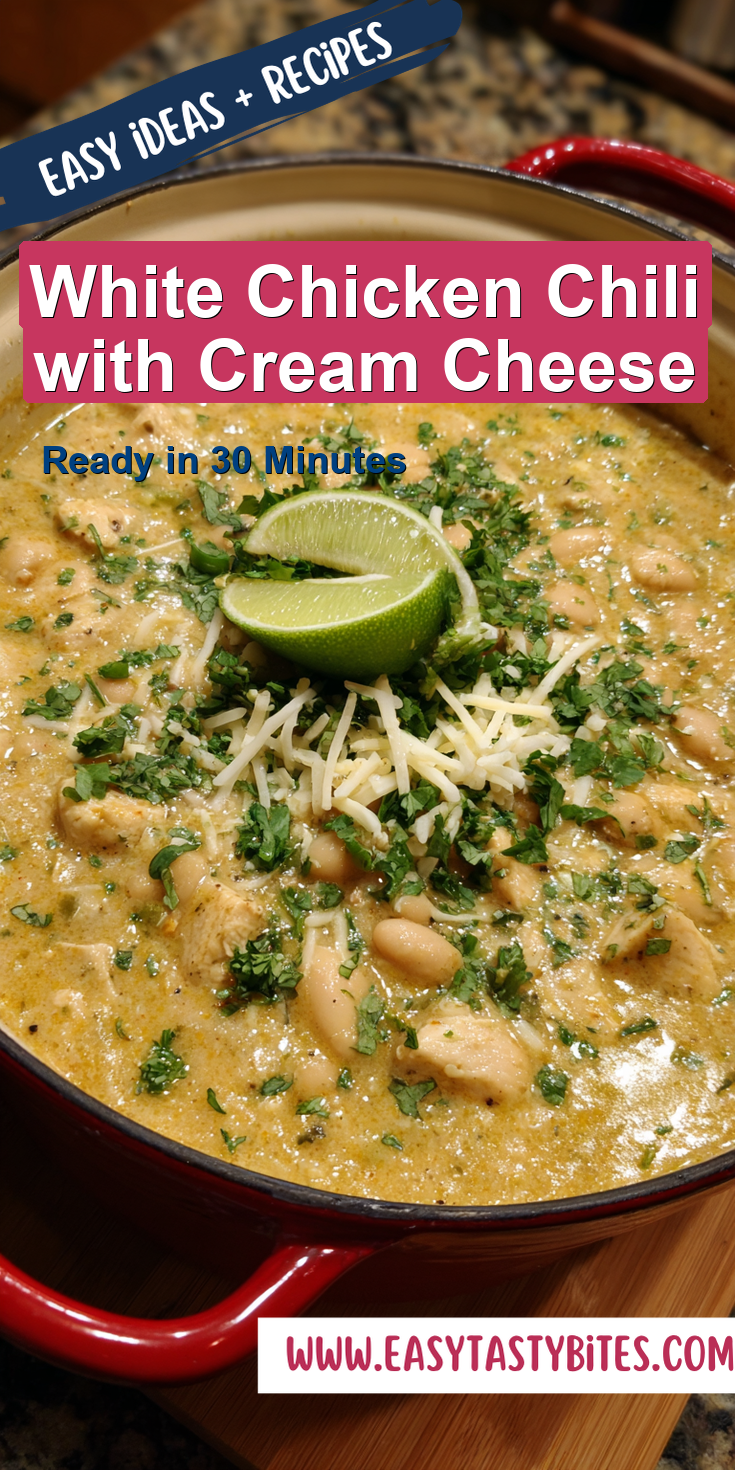 White Chicken Chili with Cream Cheese served warm with cozy spices