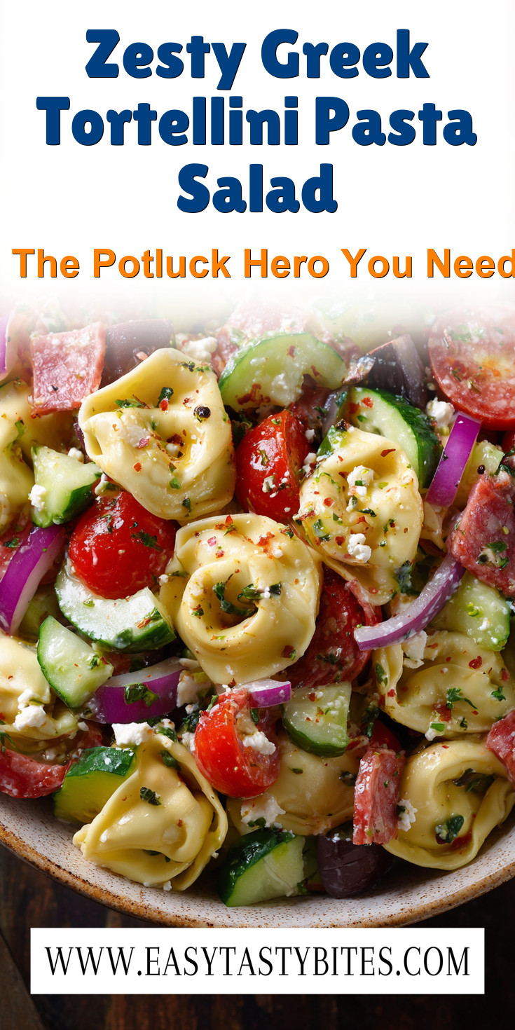 Zesty Greek Tortellini Pasta Salad served warm with gentle spices and a cozy aroma