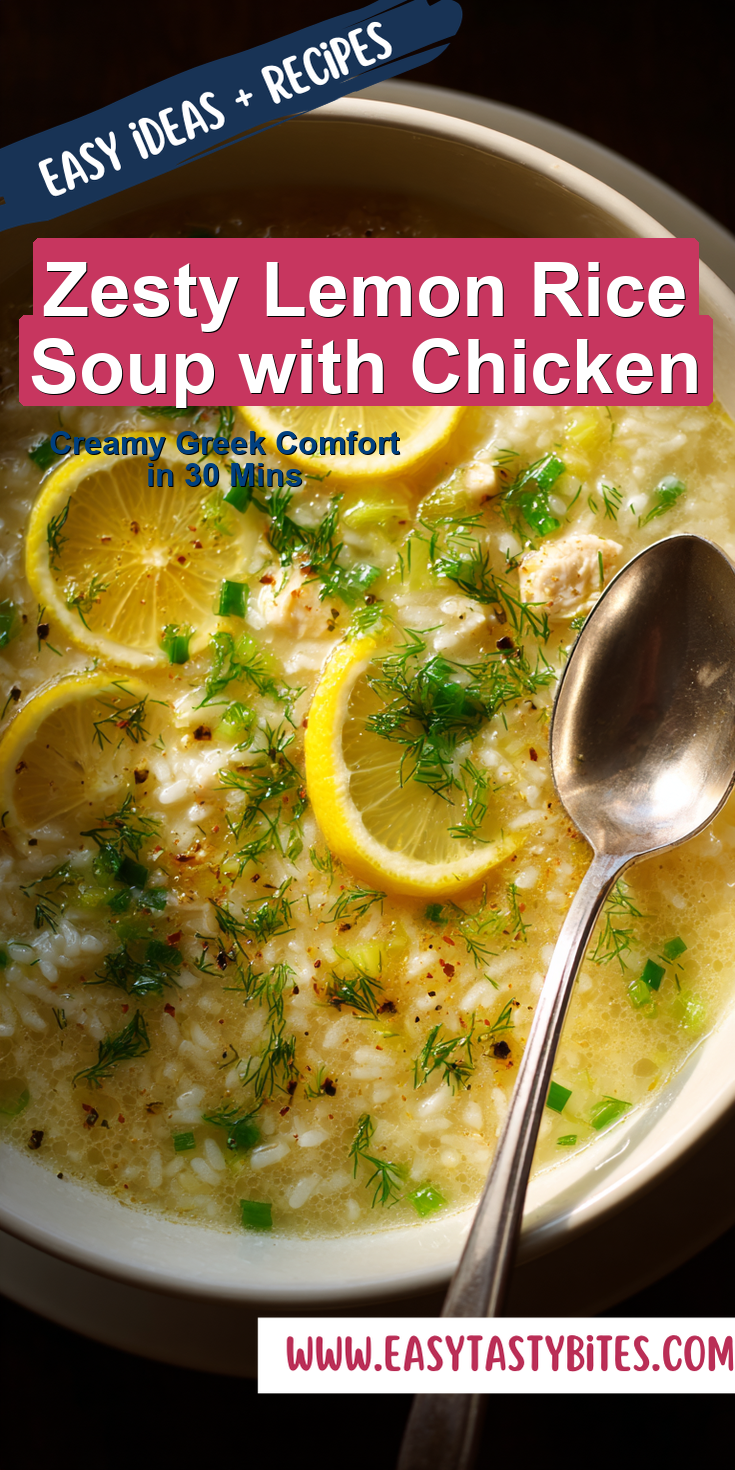 Zesty Lemon Rice Soup with Chicken served warm with cozy spices