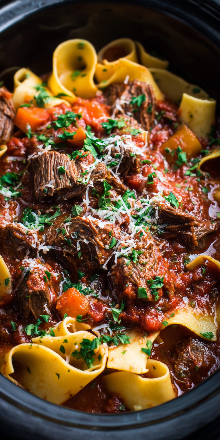 Beef Ragu Slow Cooker Italian Dinner served warm with cozy spices
