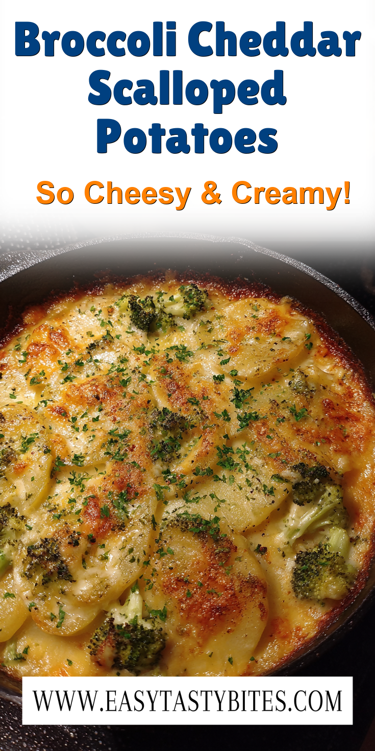 Broccoli Cheddar Scalloped Potatoes served warm with cozy spices