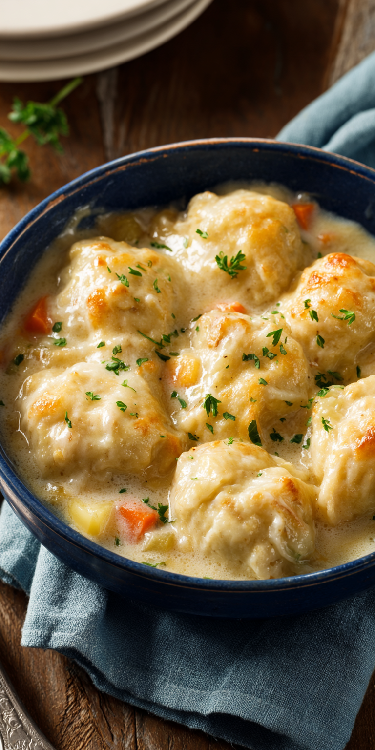 Campfire Chicken And Dumplings served warm with gentle spices and a cozy aroma