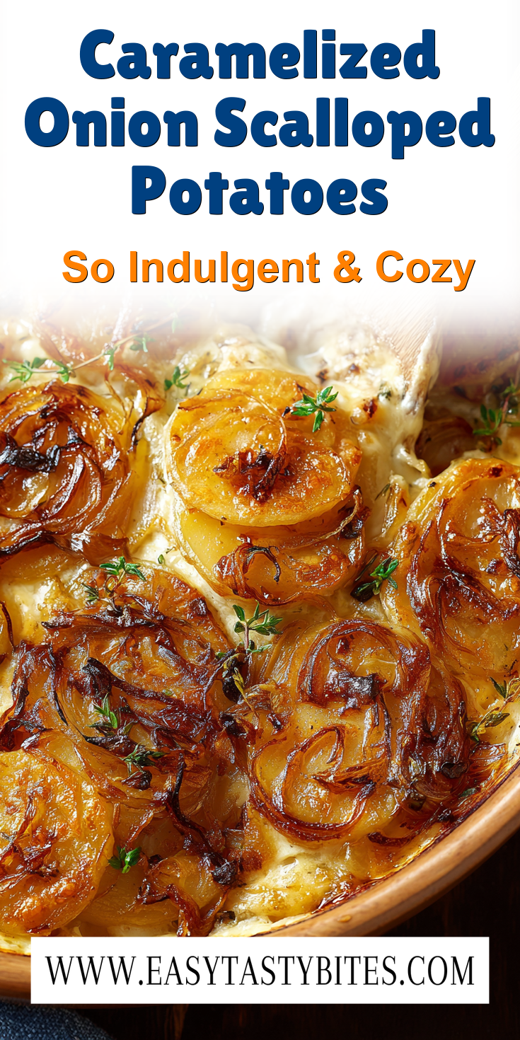 Caramelized Onion Scalloped Potatoes served warm with cozy spices