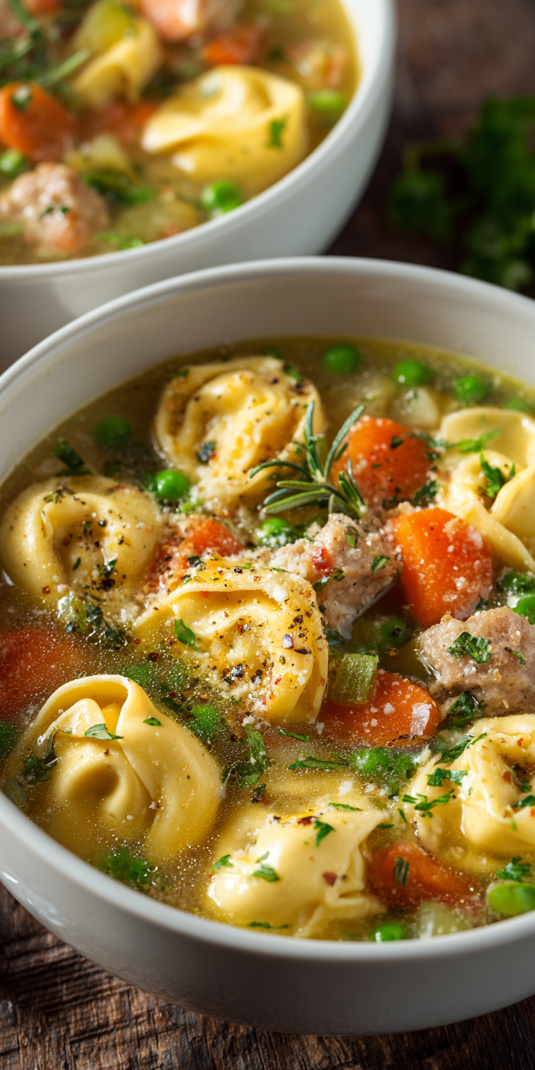 Cheese Tortellini in Broth Simple Recipe served warm with cozy spices