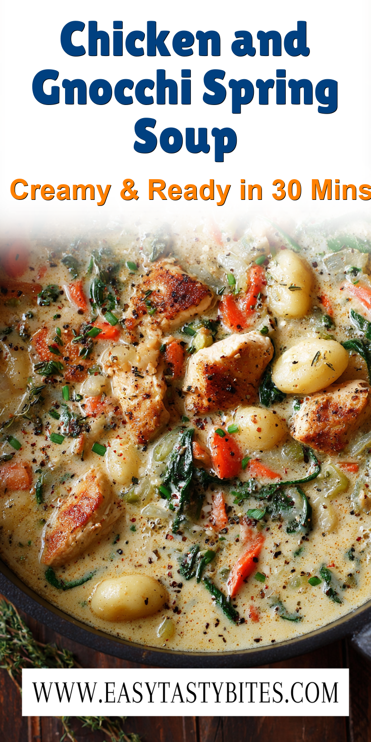 Chicken and Gnocchi Spring Soup served warm with cozy spices