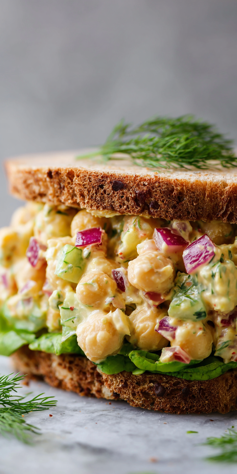 Chickpea Salad Sandwich High Protein Lunch served warm with cozy spices