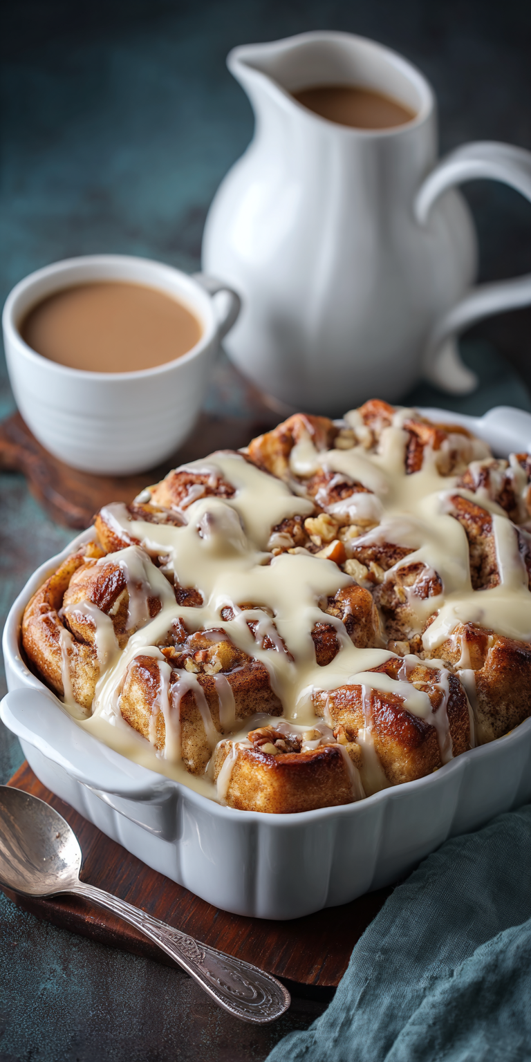 Cinnamon Roll Casserole Dessert served warm with cozy spices