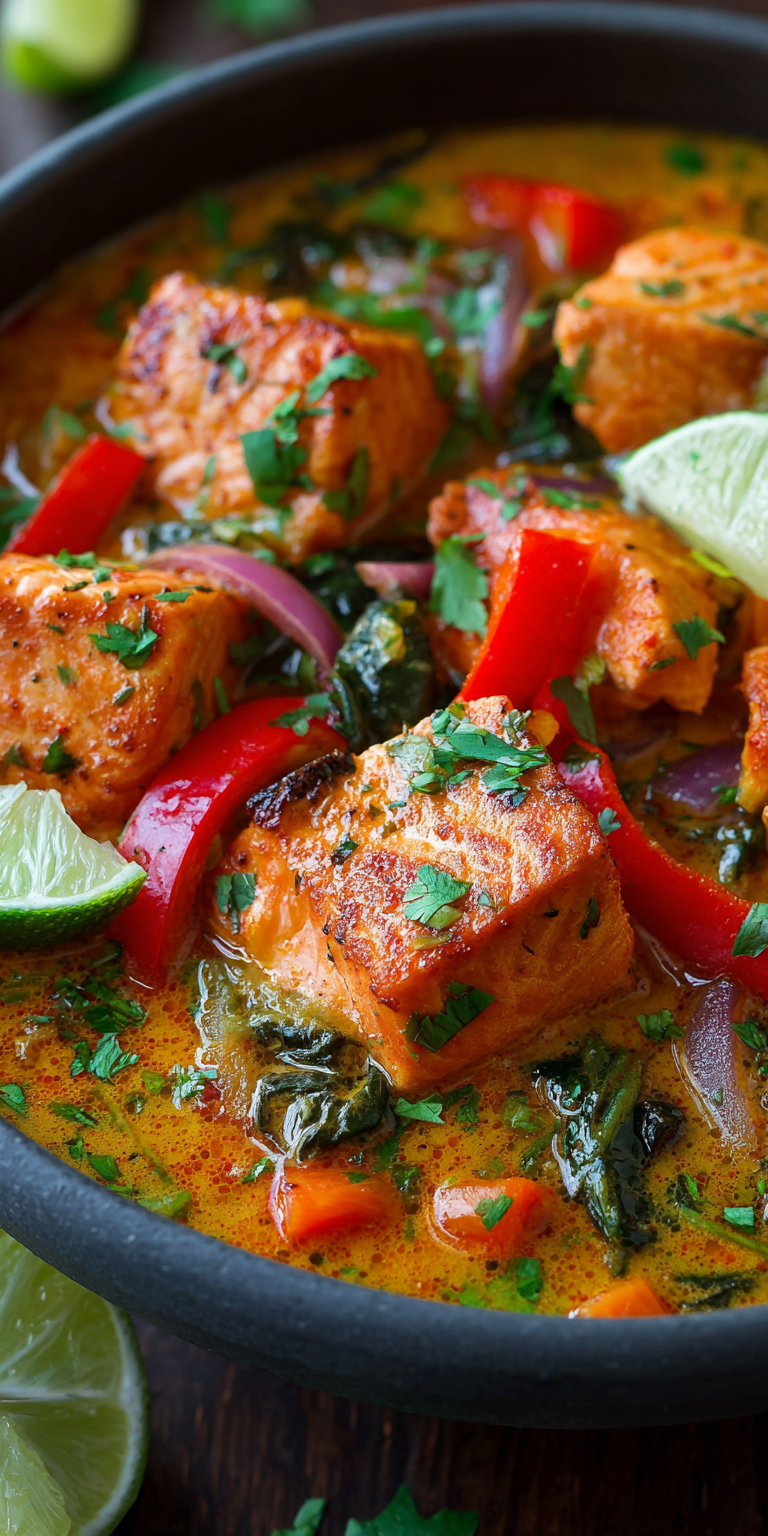Coconut Curry Salmon Stew served warm with cozy spices