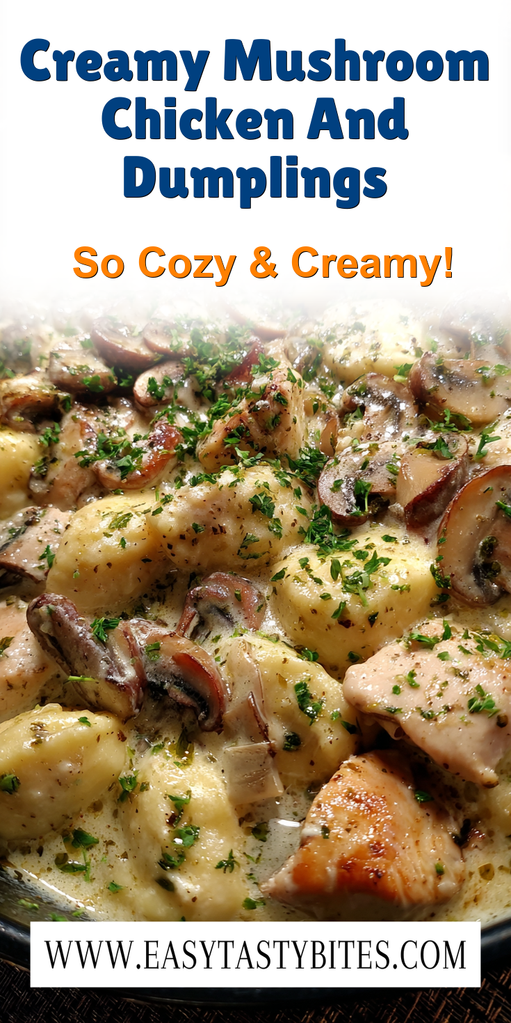 Creamy Mushroom Chicken And Dumplings served warm with cozy spices