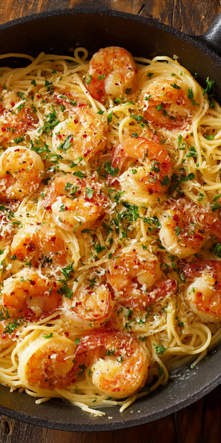 Creamy Shrimp Scampi Pasta served warm with cozy spices