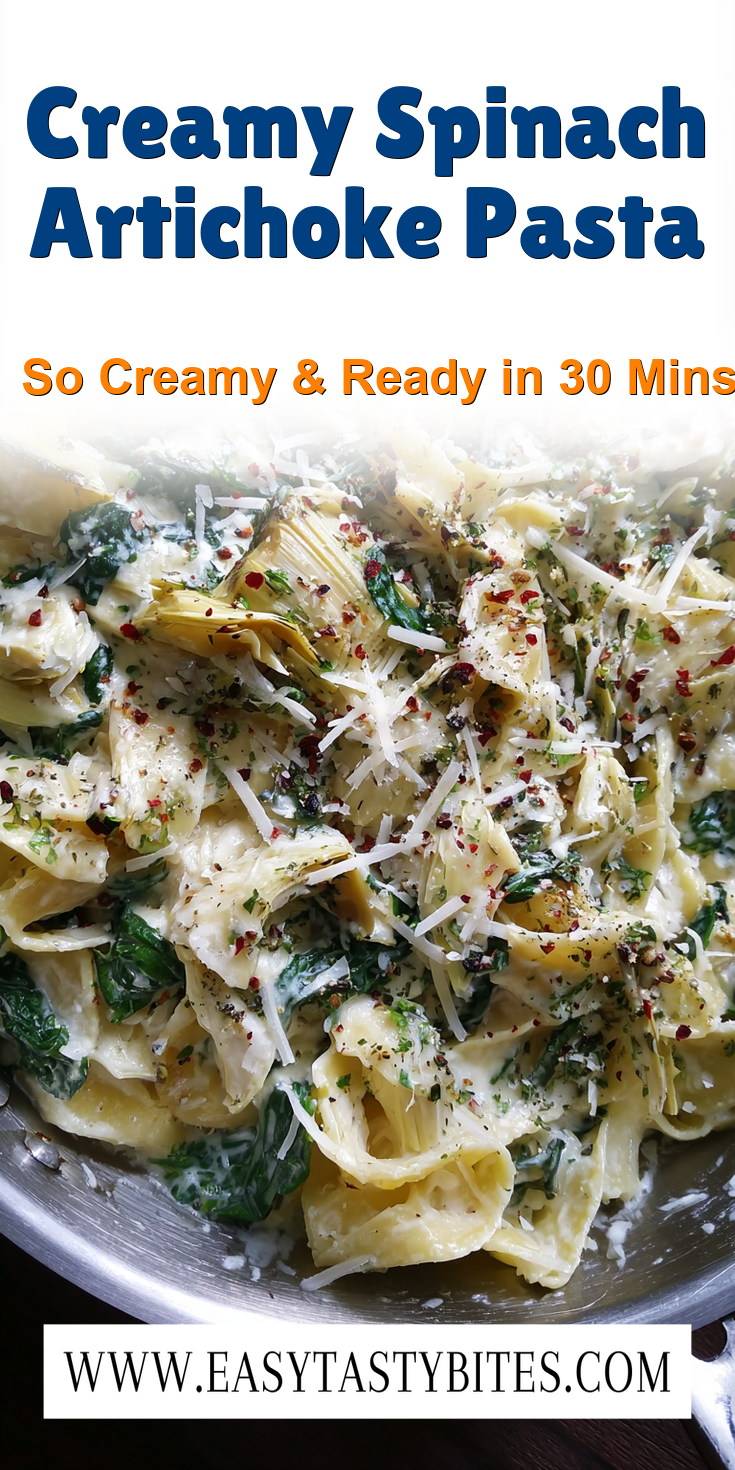 Creamy Spinach Artichoke Pasta served warm with cozy spices