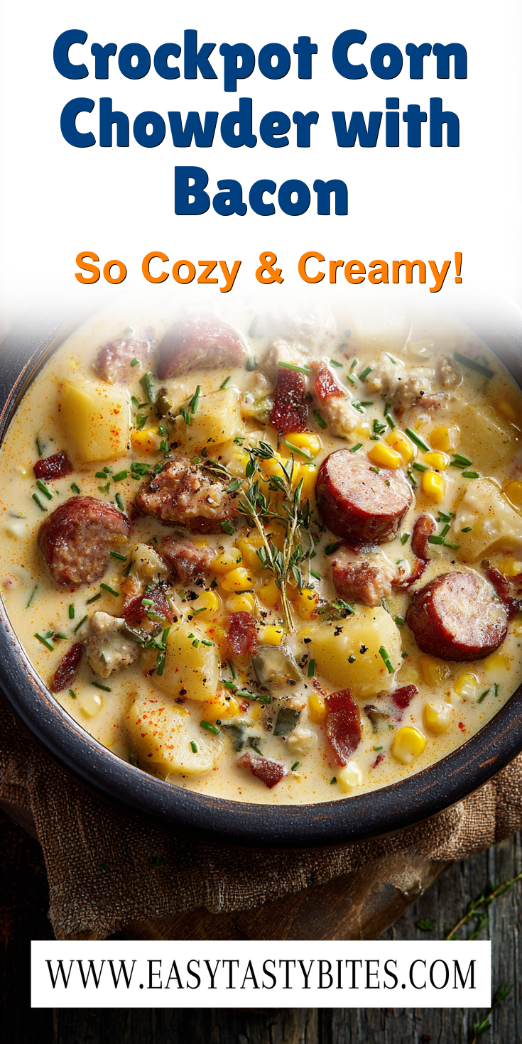 Crockpot Corn Chowder with Bacon served warm with gentle spices and a cozy aroma