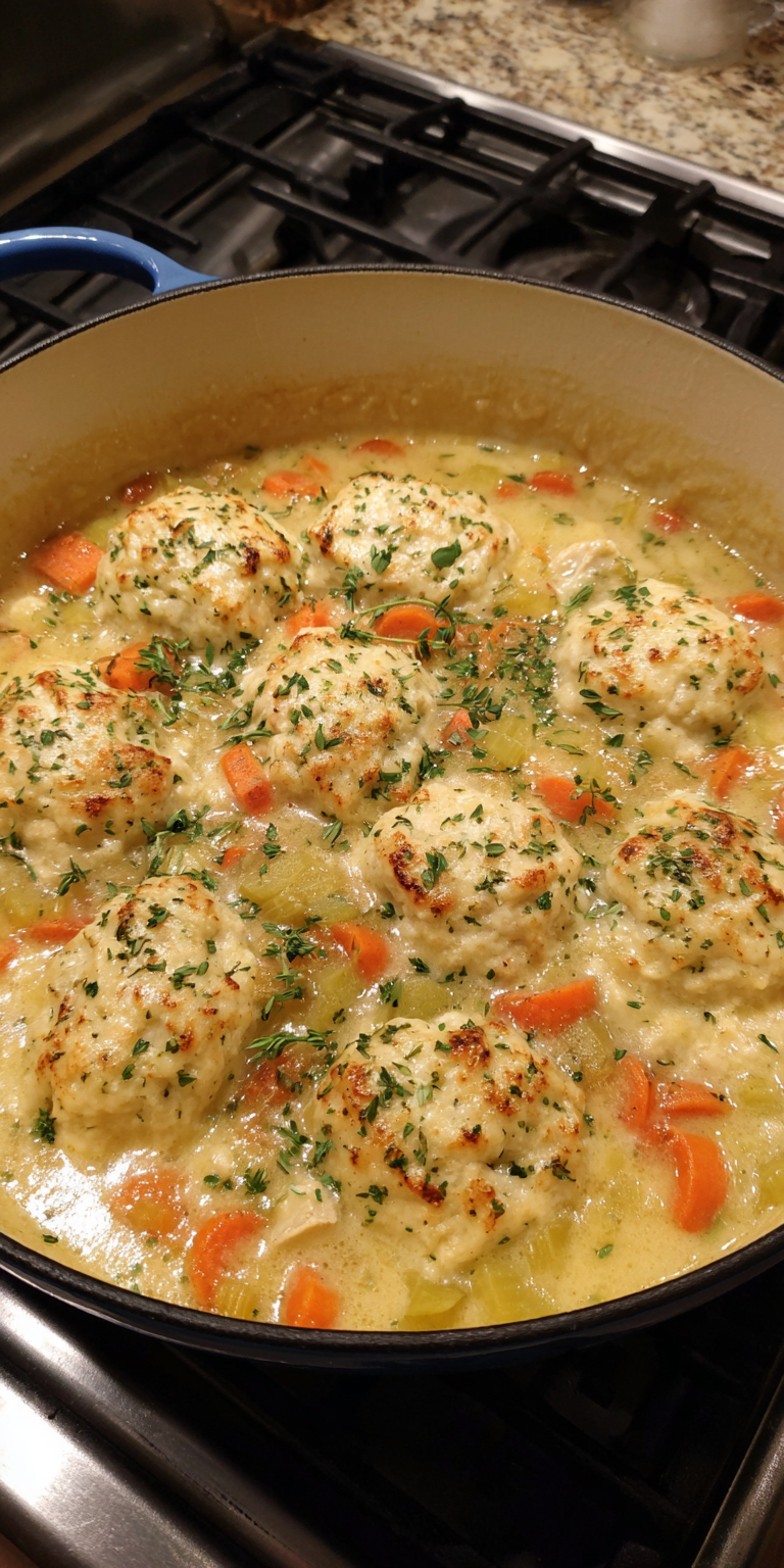 Dutch Oven Chicken And Dumplings served warm with cozy spices