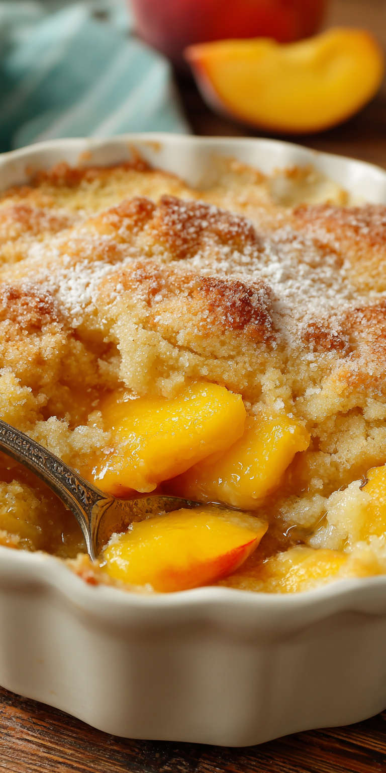 Fresh Peach Cobbler Southern Style served warm with cozy spices