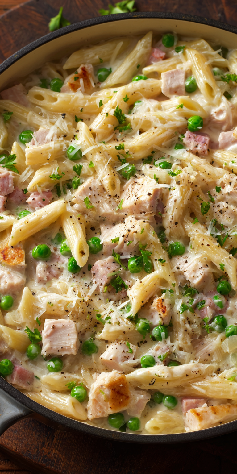 Ham and Peas Creamy Pasta served warm with cozy spices