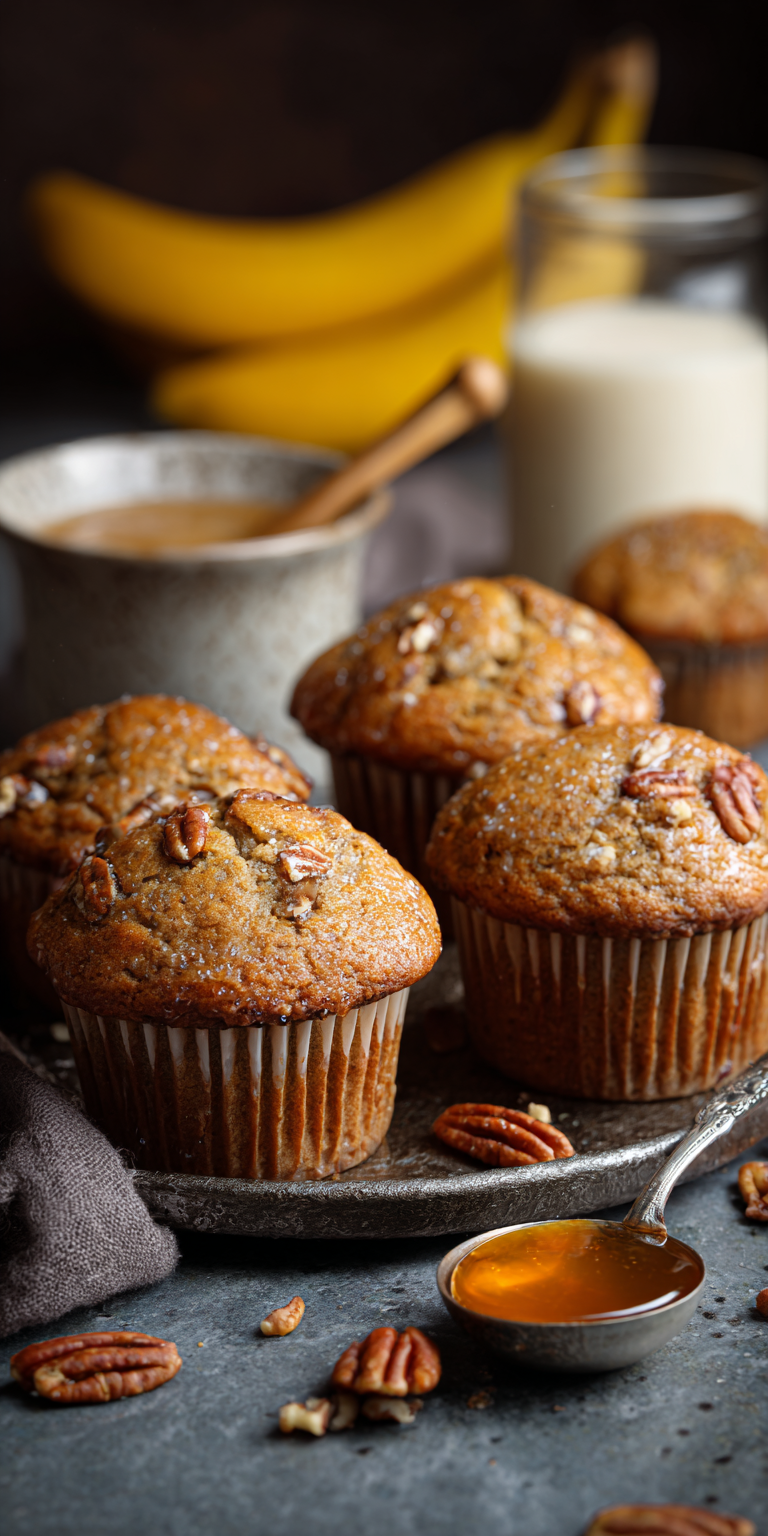 Maple Pecan Banana Muffins served warm with cozy spices