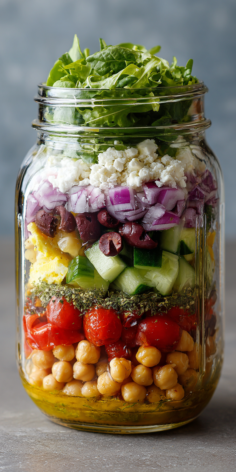 Mediterranean Mason Jar Meal Prep Salad served warm with cozy spices