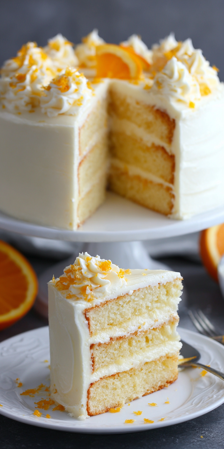 Orange Creamsicle Cake with Vanilla Frosting served warm with cozy spices