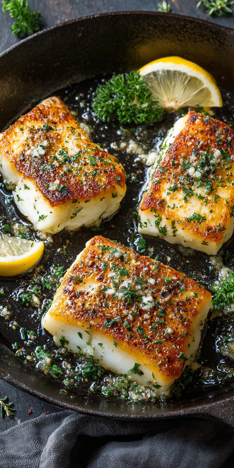 Pan Seared Halibut Seafood Dishes served warm with cozy spices