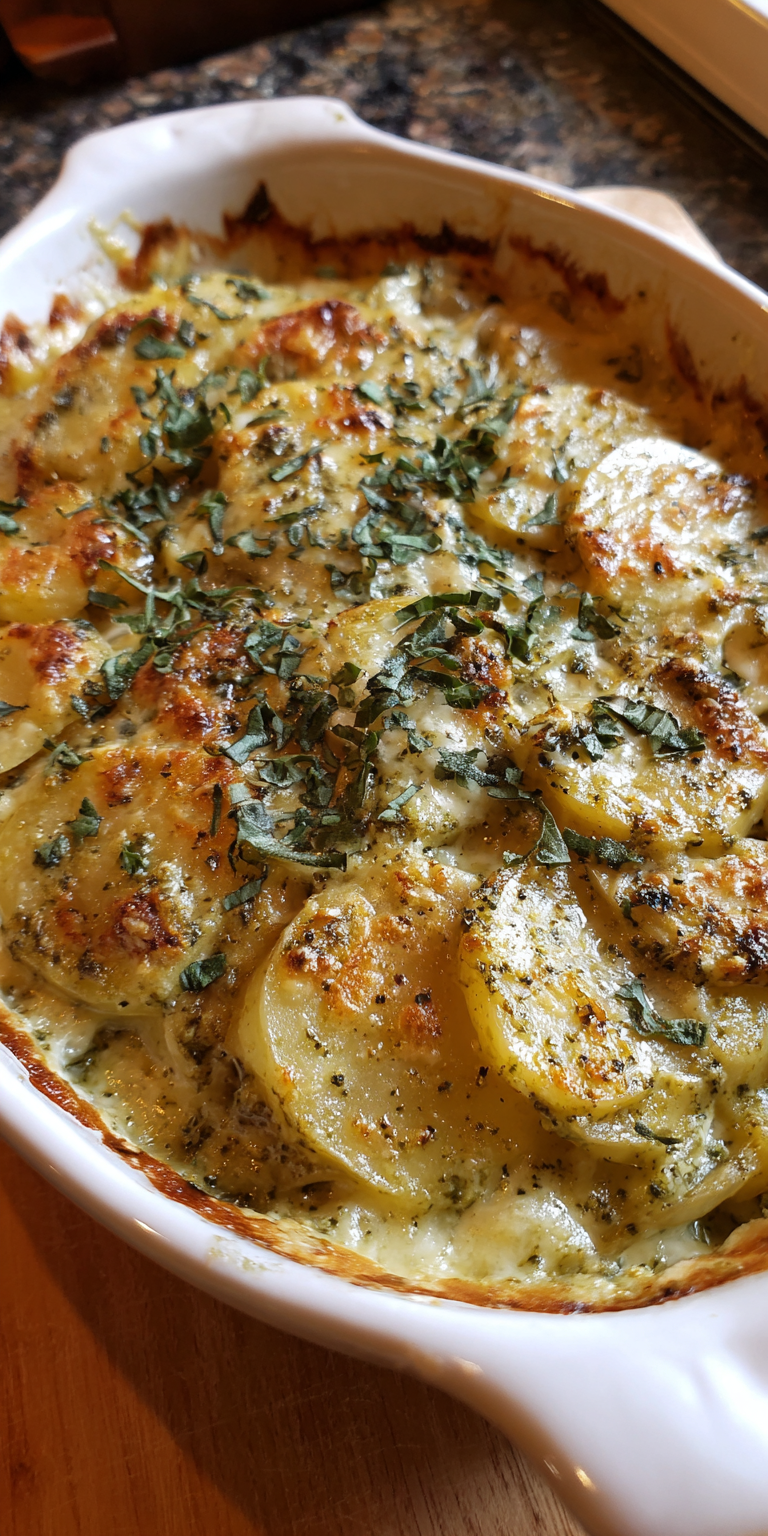 Pesto Cream Scalloped Potatoes Recipe