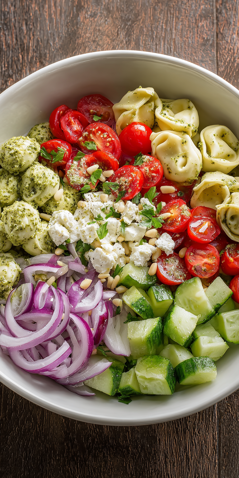 Pesto Tortellini Cold Healthy Lunch served warm with cozy spices