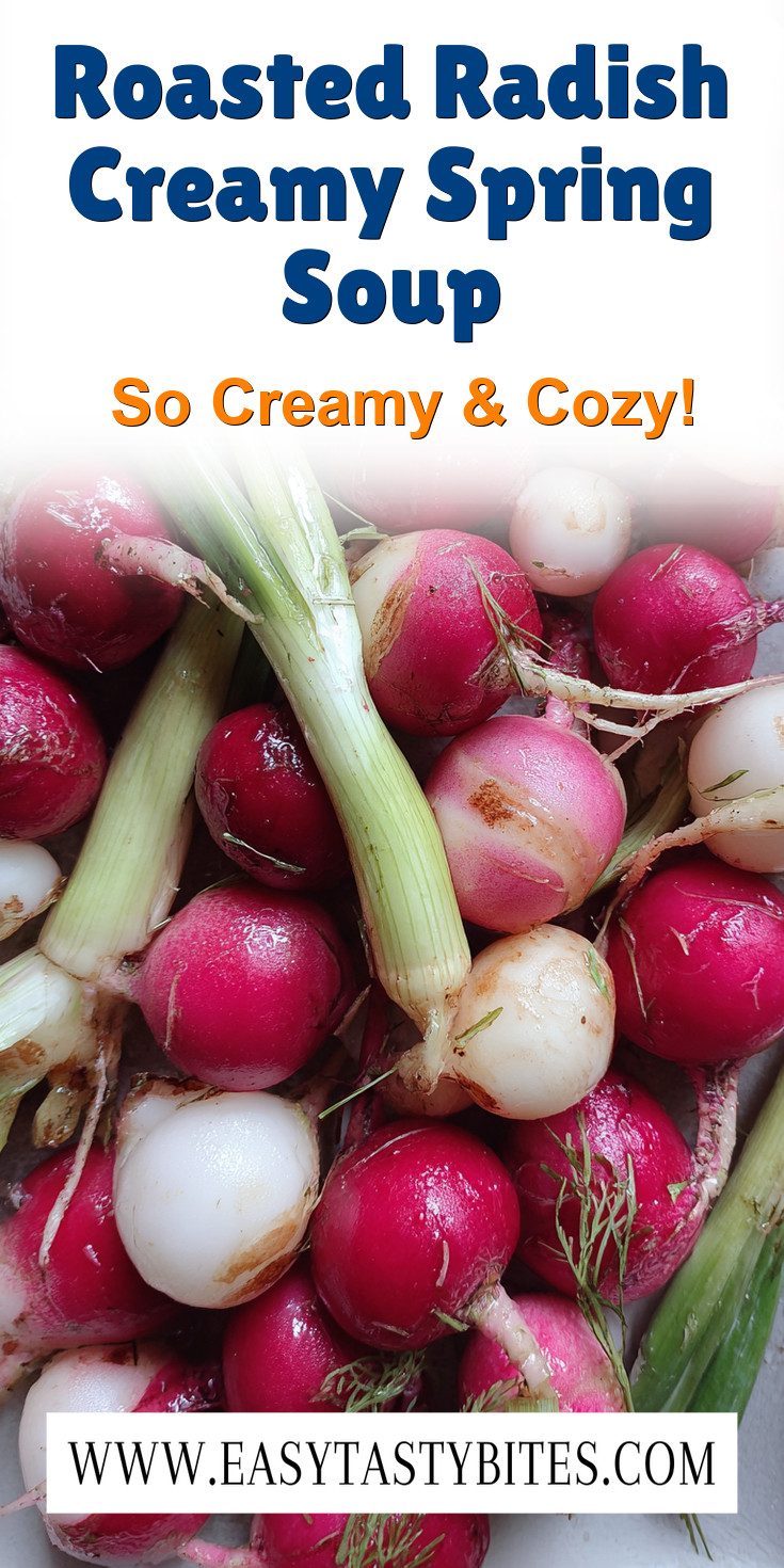Roasted Radish Creamy Spring Soup served warm with cozy spices