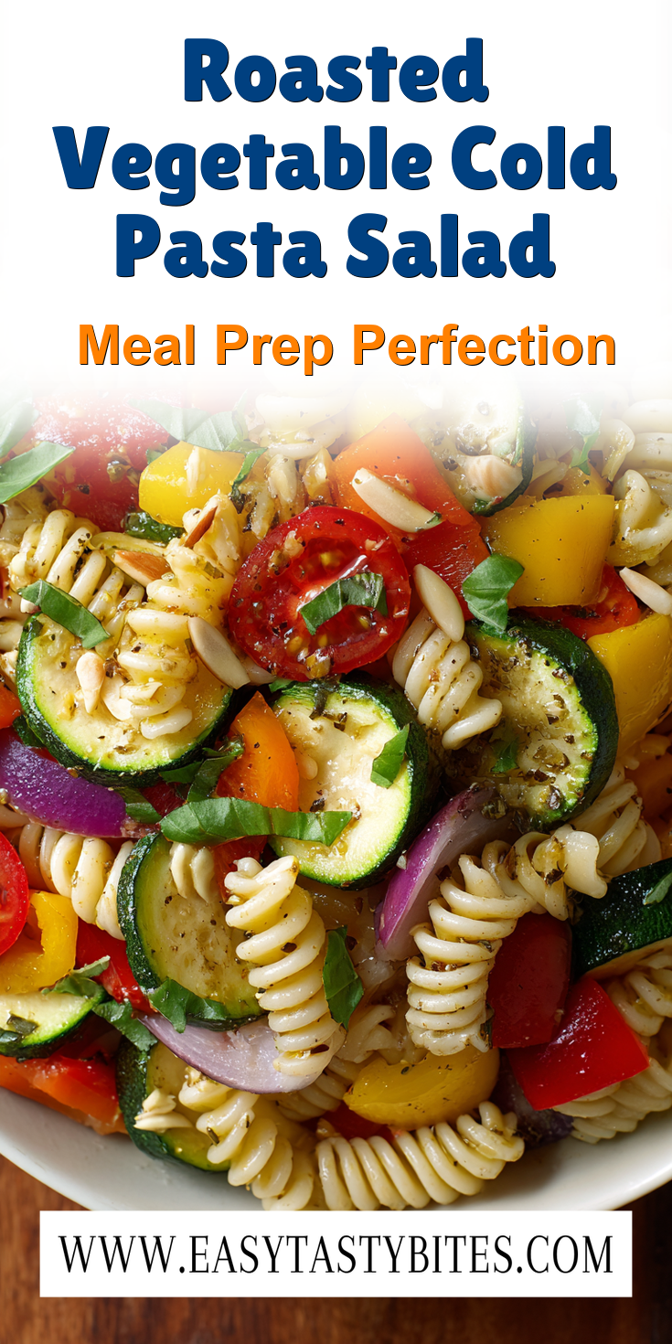Roasted Vegetable Cold Pasta Salad served on a plate