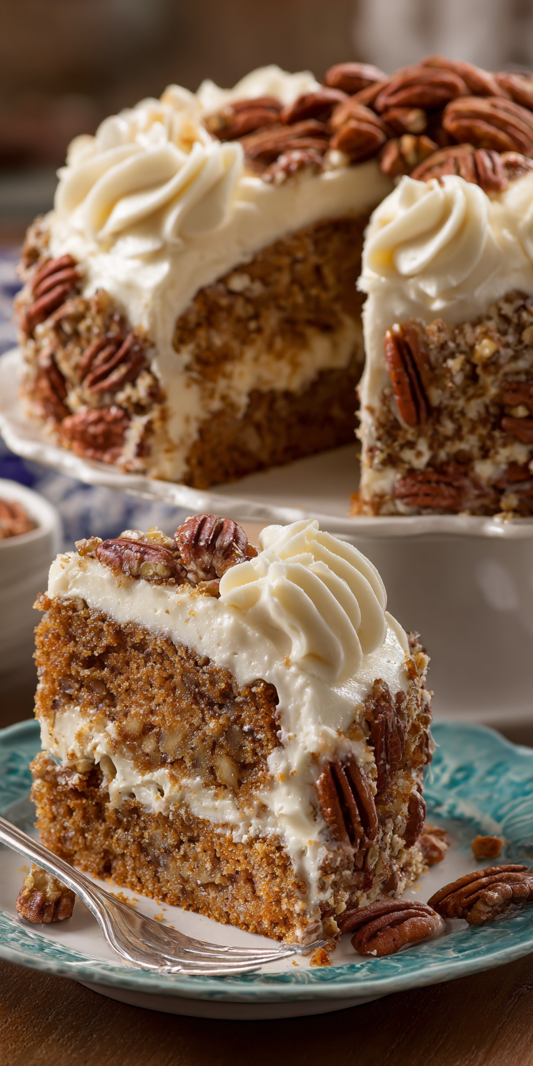 Southern Hummingbird Cake with Pecans served warm with cozy spices