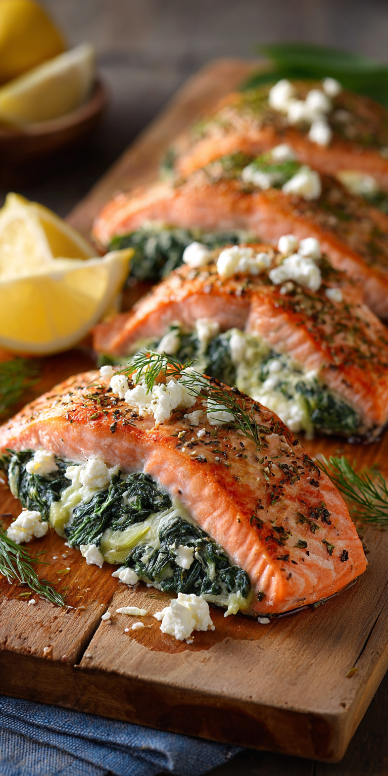 Spinach and Feta Stuffed Salmon served warm with cozy spices