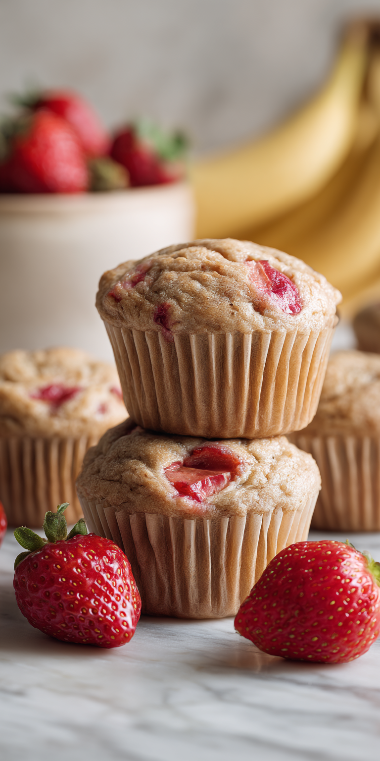Strawberry Banana Yogurt Muffins served warm with cozy spices