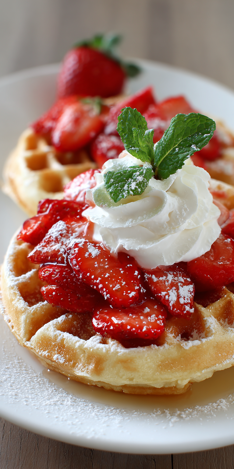 Strawberry Shortcake Waffles Breakfast served warm with cozy spices