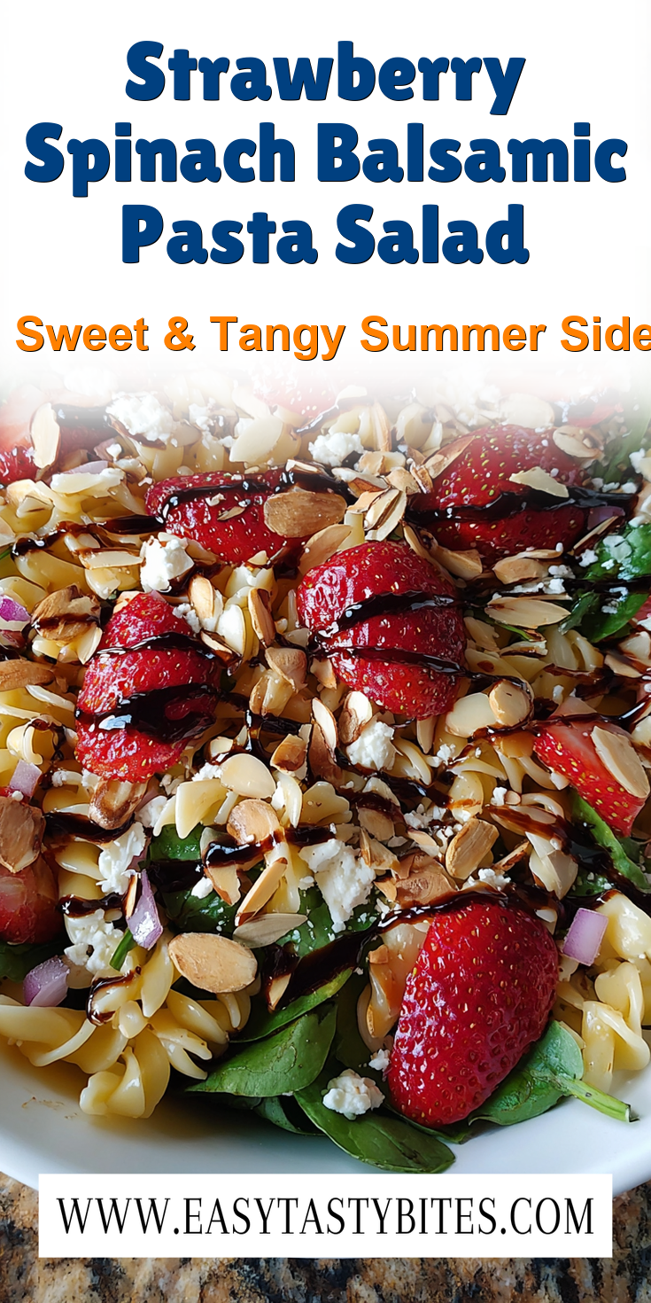 Strawberry Spinach Balsamic Pasta Salad served warm with cozy spices